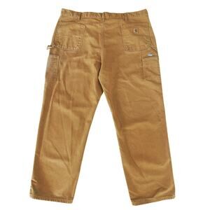 VTG Carhartt Men 44x32 Carpenter Canvas Dungaree Pants Brown Union Made USA B11